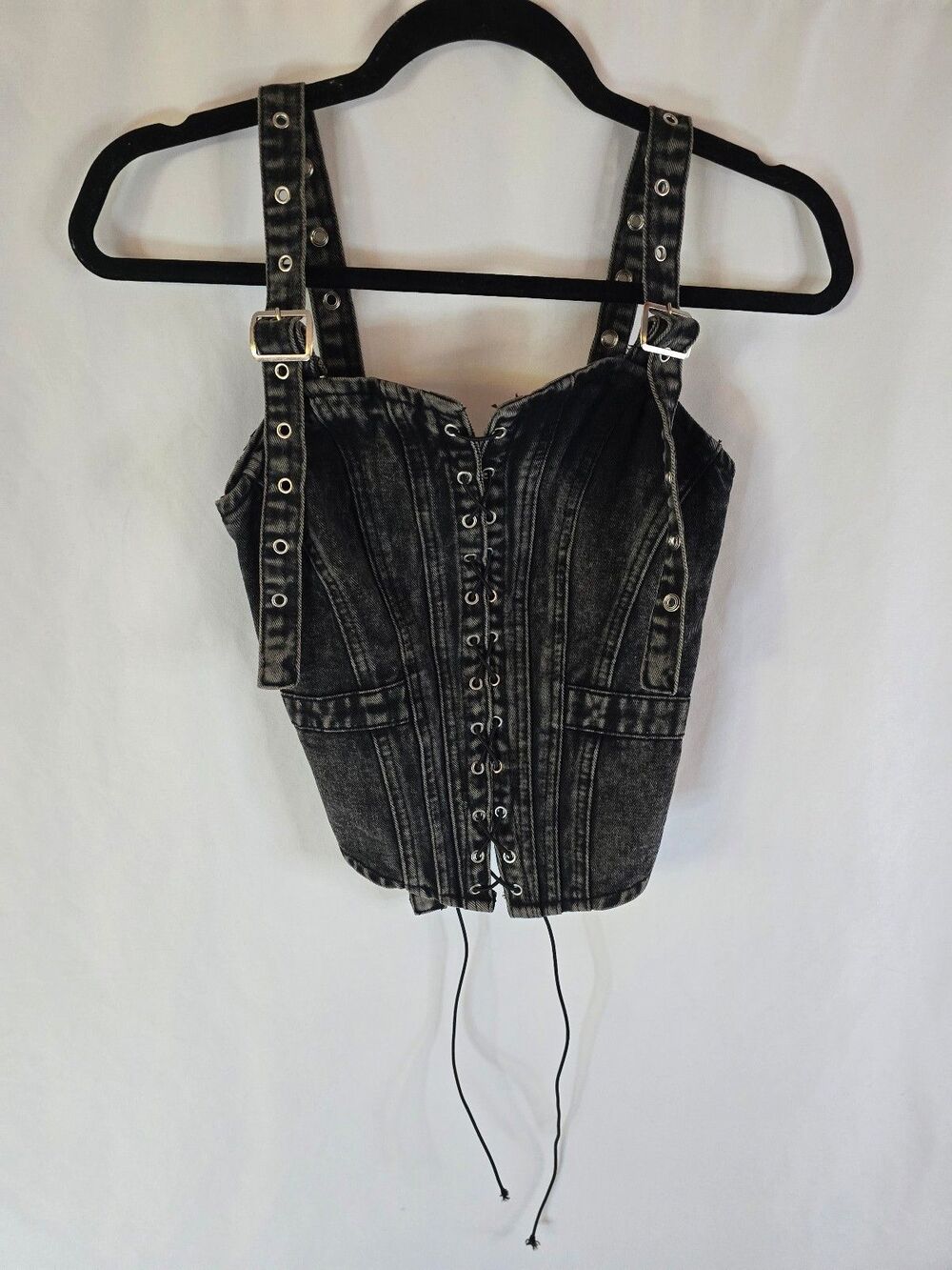 Fashion Nova High Roller Washed Denim Top Black Wash NWT